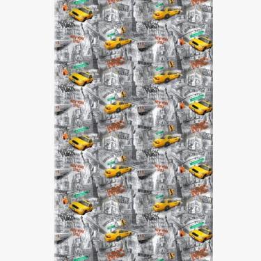Imagem de Cortina de Box Estampada New York, PVC, 138x198cm, Impermeável, Antimofo e Antiácaro, com 6 Ganchos, Decorativa para Banheiro