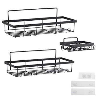 Imagem de Carrinho de banho adesivo com ganchos Organizador Sem perfuração Cesta e prato sabão armazenamento para banheiro Cozinha Sala estar Quarto