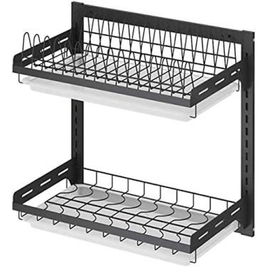 Imagem de U5GAAALPPQ9 Cesto sujo preto 201 de aço inoxidável montado na parede escorredor de pratos de cozinha com gaiola de pauzinhos rack de drenagem (tamanho: 2 camadas)