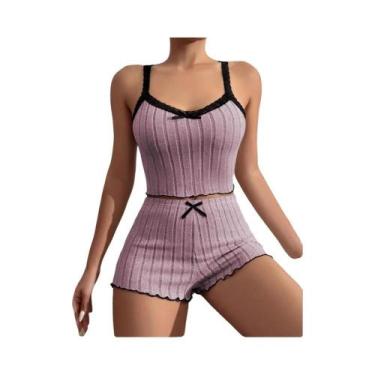 Imagem de Conjunto De Pijama Feminino Sexy Com Estampa De Laço Em Seda Leite Con