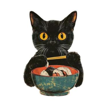 Imagem de Pôster De Lona Com Gato Japonês Comendo Macarrão, Arte Moderna Para Co