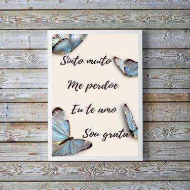 Imagem de Quadro Ho`oponopono Borboletas Azuis 33x24cm - Moldura Preta