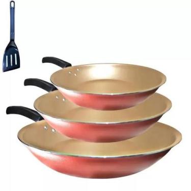 Imagem de Kit Frigideiras Grande 3 Peças Tamanho 26cm, 24cm e 22cm Color Antiade