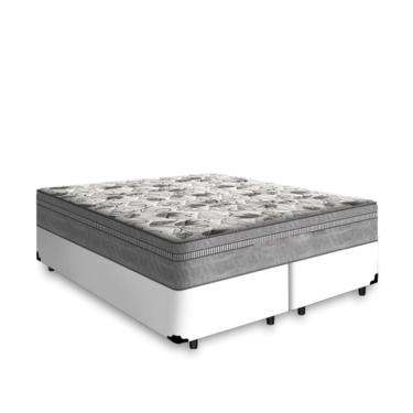 Imagem de Cama Box King 193 Bipartido Tecido Sintético Branco com Colchão de Molas Ensacadas Evolution - Probel - 72x128x188