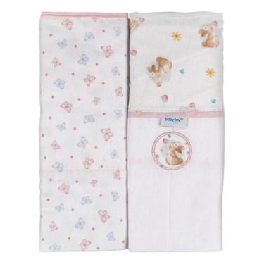 Imagem de Manta Flanelada para Bebê 2 Unidades 79cm x 80cm Baby Joy, Coelha