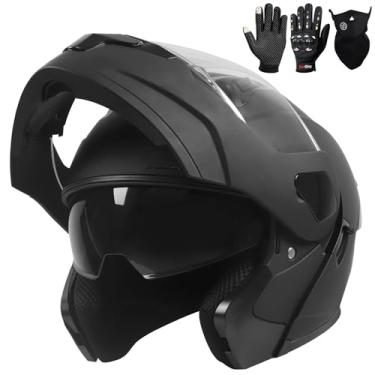 Imagem de Capacetes de motocicleta modulares para adultos, aprovado pelo DOT, viseira dupla, capacete completo para homens e mulheres Moto ATV UTV Snowmobile ADV quatro rodas bicicleta de rua com luvas e