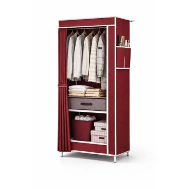 Imagem de Guarda Roupa Portátil Dobrável Vermelho com Cabideiro e Prateleiras Or