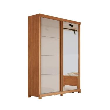 Imagem de Guarda-Roupa Solteiro 2 Portas de Correr com Espelho Buzios em MDF com Pés 160cm Naturalle/Off White - Bianchi Móveis
