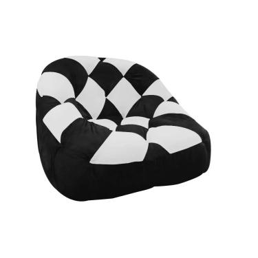 Imagem de Poltrona Redonda Tipo Puff Dama Suede Preto e Branco - D'Rossi