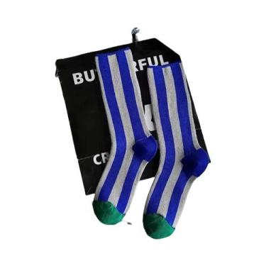 Imagem de Meias Tubulares Unissex De Algodão Com Listras Coloridas, Meias Esport