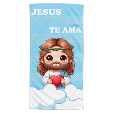 Imagem de Toalha De Banho Menina e Menino Estampa Infantil Jesus Cute Religioso 