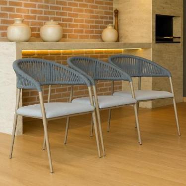 Imagem de Kit 3 Cadeiras Riviera Corda Náutica Pés Em Aço Conificados - LAURALAN