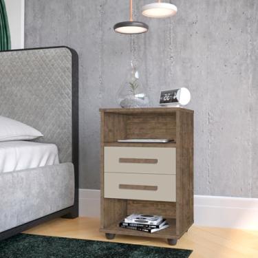 Imagem de Mesa De Cabeceira Quarto Solteiro Casal Cielo 2 Gavetas 2 Nichos com Pés Estilo Rodinha - Mizza Decor (Canela Off White)