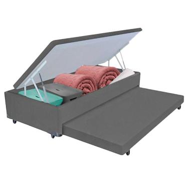 Imagem de Bicama Box Baú Com Cama Auxiliar Solteiro 78x188x44 Cinza