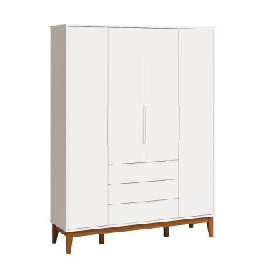 Imagem de Roupeiro Elfe Classic 4 Portas 3 Classic Gavetas Branco Fosco - Moveisaqui