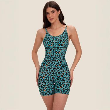 Imagem de Macaquinho Mykonos Estampa Onça Azul Poliamida Com Bojo Donna Carioca-Feminino