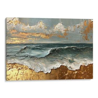Imagem de Quadro Dourado Horizonte Oceânico em Luz Serena - Mioquadros, 180x120 