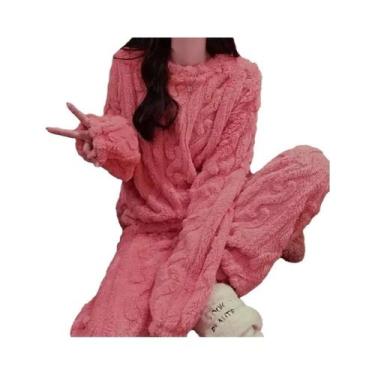 Imagem de Conjunto De Pijama Feminino De Flanela Grossa E Quente Para Inverno, L