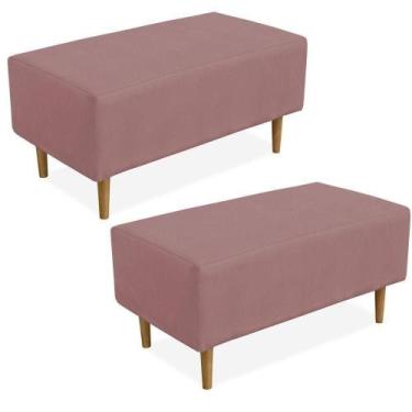 Imagem de Kit 02 Puffs Cléo W01 Pés Palito 90 Cm Suede Rosê - LYAM DECOR