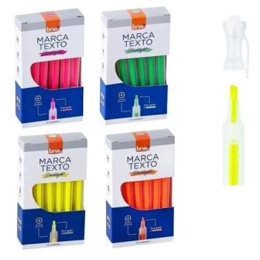 Imagem de 4 Caixas Marca Texto Fluorescente Transparente 4 Cores 12 Unidades Brw