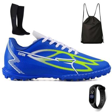 Imagem de Chuteira Futebol Society Sintetica Campo Grama Sintetica + Mochila + Meião e Relogio Adulto-Unissex