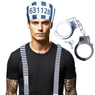 Imagem de Kit Acessórios Fantasia Presidiário: Suspensório + Algemas + Gorro = 3