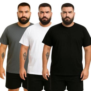 Imagem de Kit 3 Camisetas Masculina Plus Size Lisa Algodão Premium-Masculino