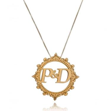 Imagem de Colar Floratta Joias Mandala Trabalhada Personalizada com Iniciais Banhado em Ouro 18k Feminino