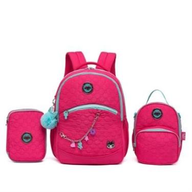 Imagem de Kit Mochila Feminina Escolar Juvenil Costas 26 Litros Estojo Lancheira-Feminino