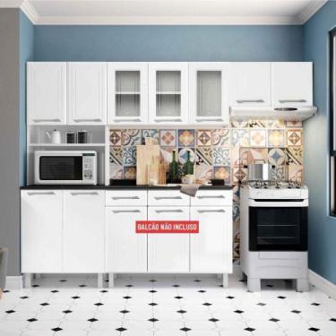Imagem de Armário De Cozinha De Aço Telasul Topázio C/ Vidro 3 Peças Branco Bran