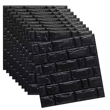 Imagem de Papel De Parede Tijolinho 3d Preto Placa Adesivo 77x70cm