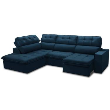 Imagem de Sofá 4 Lugares Retrátil Reclinável Chaise Esquerdo 288cm Solin F04 Veludo Azul - Lyam Decor