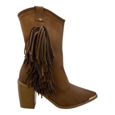 Imagem de Bota Feminino Moleca Casual Texana Country Franja Camurça Conforto Bico Fino 5355.101 C...