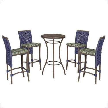 Imagem de Mesa Bistrô e 4 Banquetas Roma Marrom Corda Náutica Estofado 5 Trama O
