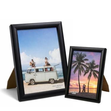 Imagem de Kit 2 Porta Retrato Moldura Madeira Preto Fosco Black Prime Classic 15