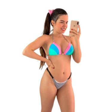 Imagem de Biquíni Feminino Cortininha Arco-íris com Calcinha FruFru - Missatti, 