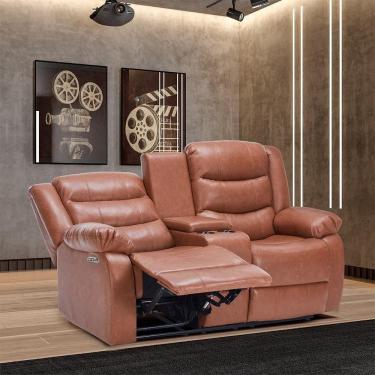 Imagem de Poltrona Reclinável Elétrica Hollywood 2 Lugares com Massagem Aquecimento Pu Caramelo Gran Belo
