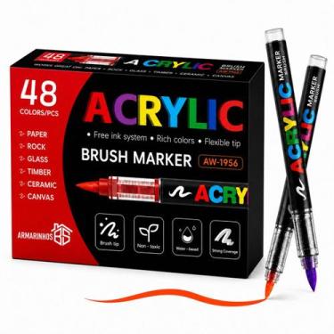 Imagem de Kit Caneta Marcador Acrílica Brush Pen Pincel Para Lettering Artesanat