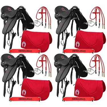 Imagem de Combo 4 Sela Eco Mangalarga Soft Preta Kit Completo Vermelho