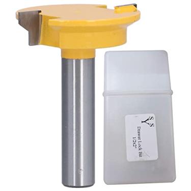 Imagem de Fresa de trava para gaveta de 5 cm com haste de 1,27 cm para gaveta de junção dianteira, fresa para gaveta com 2 ranhuras de aço revestido para madeira