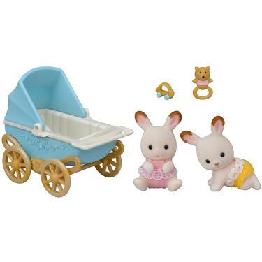 Imagem de Conjunto Sylvanian Families Epoch Bebês Coelho Chocolate e Carrinho de Brincar