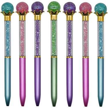 Imagem de Maydahui 12 canetas esferográficas de cristal com pedras preciosas retráteis, coloridas, pérolas, areia movediça, tinta preta para negócios, escola, material de escritório