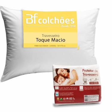 Imagem de Kit Travesseiro Fibra Siliconada Antialérgico 50x70cm + Protetor de Travesseiro em Matelassê 100% Algodão BF Colchões