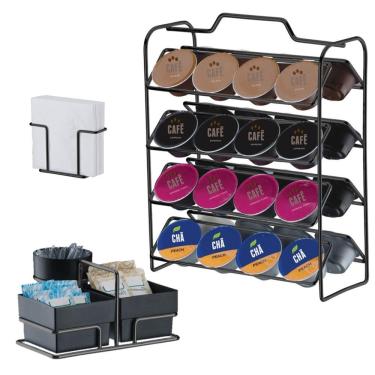 Imagem de Kit Suporte 32 Cápsulas Dolce Gusto + Porta Guardanapos + Suporte Sachês Onix Preto - 1145OX Future