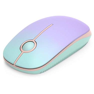 Imagem de Mouse sem fio - Mouse de computador portátil fino 2,4G com nanoreceptor, mouse ópticos móveis menos ruído para notebook, PC, laptop, computador, Mac (verde menta gradiente a roxo)