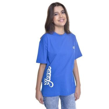 Imagem de Camiseta Oversized Juvenil Feminino Amofany Yaaas - Azul - Pp - Amofan