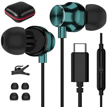 Imagem de Fone de ouvido USB C, TITACUTE com fio para Samsung S21 S20 FE S22 A53 Galaxy Z Flip 4 3 dobras intra-auriculares com cancelamento de ruído tipo C com controle de microfone para iPad Pro Air Mini Pixel 7 6 5 OnePlus 9 verde