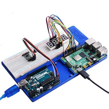 Imagem de GeeekPi Suporte ABS para tábua de pão para Raspberry Pi 4B, capa de placa base 5 em 1 para Raspberry Pi 4 Modelo B, 3B +, 3B, 2B, B+, Zero, Zero W(2) e Arduino UNO, Arduino Mega 2560 (suporte azul)