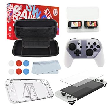 Imagem de TechBrasil Kit Acessórios Nintendo Switch Oled 12 em 1 - Case Capa Película Grips Caps Suporte