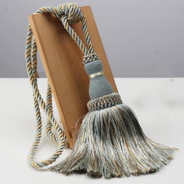 Imagem de 1 peça de poliéster borla tiebacks suporte de cortina feito à mão para decoração corda cortina pendurado bolas para sala de estar acessórios, azul, 2 peças